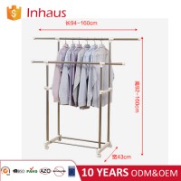 Single Rod metal adjustable Garment Rack straight Clothes drying Racks with Wheels