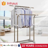 Double rail stainless steel adjustable height Extendable clothes drying rack With Shelf